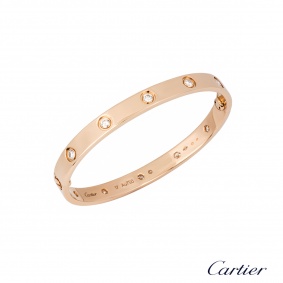 Cartier Love Bracelet Rose Gold Full Diamond Size 17 B&P B6040617